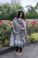 Black Hand Work Embroidered Silk Blend Kurta Set with Dupatta