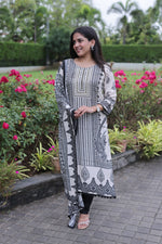 Black Hand Work Embroidered Silk Blend Kurta Set with Dupatta