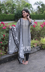 Black Hand Work Embroidered Silk Blend Kurta Set with Dupatta