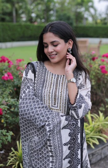 Black Hand Work Embroidered Silk Blend Kurta Set with Dupatta