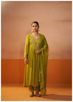 Izza Olive Green Embroidered Kurta Set with Dupatta
