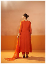 Izza Orange Embroidered Kurta Set with Dupatta