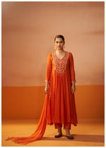 Izza Orange Embroidered Kurta Set with Dupatta