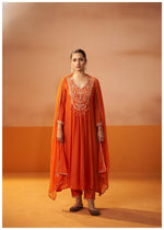 Izza Orange Embroidered Kurta Set with Dupatta