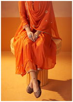 Izza Orange Embroidered Kurta Set with Dupatta