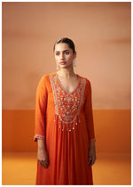 Izza Orange Embroidered Kurta Set with Dupatta