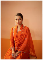 Izza Orange Embroidered Kurta Set with Dupatta