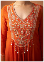 Izza Orange Embroidered Kurta Set with Dupatta