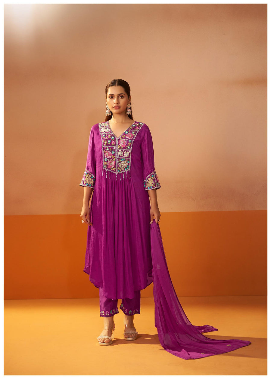 Royal Plum Kurta Set with Dupatta