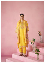 Yellow Flower Embroidered Silk Blend Kurta Set with Dupatta