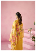 Yellow Flower Embroidered Silk Blend Kurta Set with Dupatta