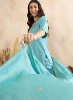 Light Blue Yoke Design Silk Blend Kurta Set With Dupatta
