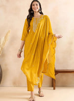 Yellow Yoke Design Silk Blend Kurta Set with Dupatta