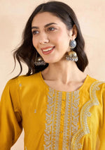Yellow Yoke Design Silk Blend Kurta Set with Dupatta