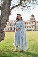 Aysha Blue Multi Work Kurta Set With Dupatta