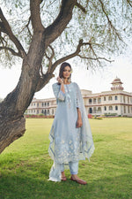 Aysha Blue Multi Work Kurta Set With Dupatta