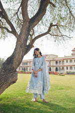 Aysha Blue Multi Work Kurta Set With Dupatta