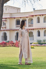 Aysha Beige Multi Work Kurta Set With Dupatta