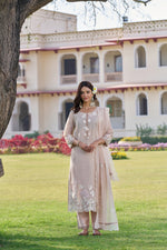 Aysha Beige Multi Work Kurta Set With Dupatta