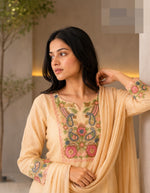 Arzoo Beige Mul Chanderi Kurta Set With Dupatta