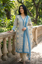 Mahira Sky Blue Cotton Kurta Set With Dupatta