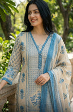 Mahira Sky Blue Cotton Kurta Set With Dupatta