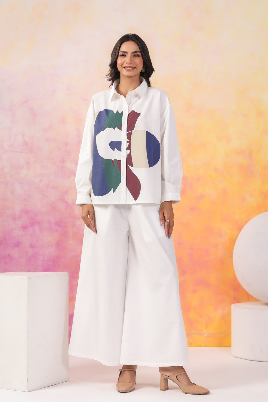 Elina White Cotton Co-ord Set