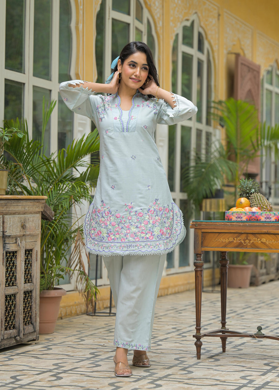 Riddhima Floral Embroidered Cotton Co-ord Set