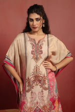 Avyanna Beige Muslin Silk Kaftan Set