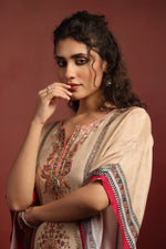 Avyanna Beige Muslin Silk Kaftan Set