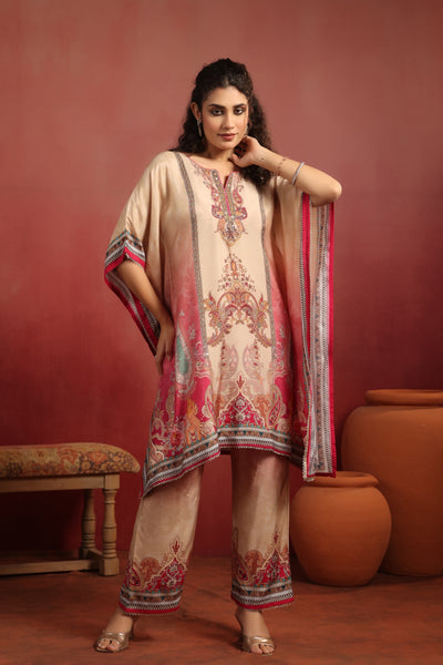 Avyanna Beige Muslin Silk Kaftan Set