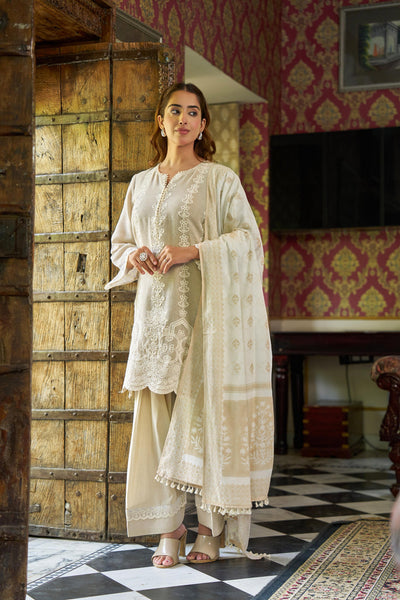 Kavya Beige Jute Farshi Suit Set with Dupatta